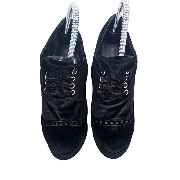 Jeffrey Campbell Pomeroy Black Velvet Platform Brogue Heel Boots 8.5 Y2K Goth - Picture 6 of 10